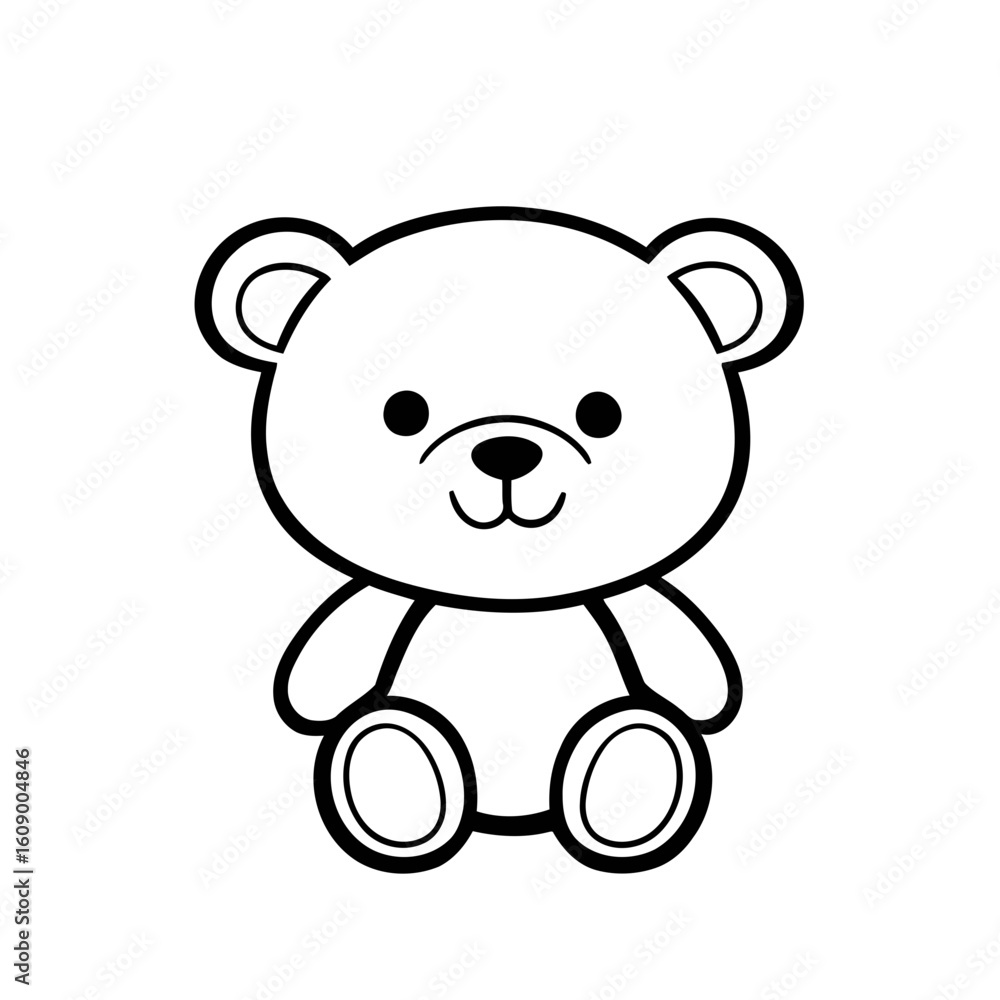 Fototapeta premium A cute brown cartoon teddy bear with a red bow sits sweetly, a fun vector illustration perfect for childhood gifts