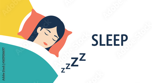 Sleeping Woman with 'Sleep' Text and Zzz
