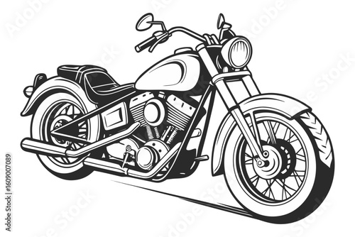 Vintage custom chopper motorcycle in a black and white vector style.