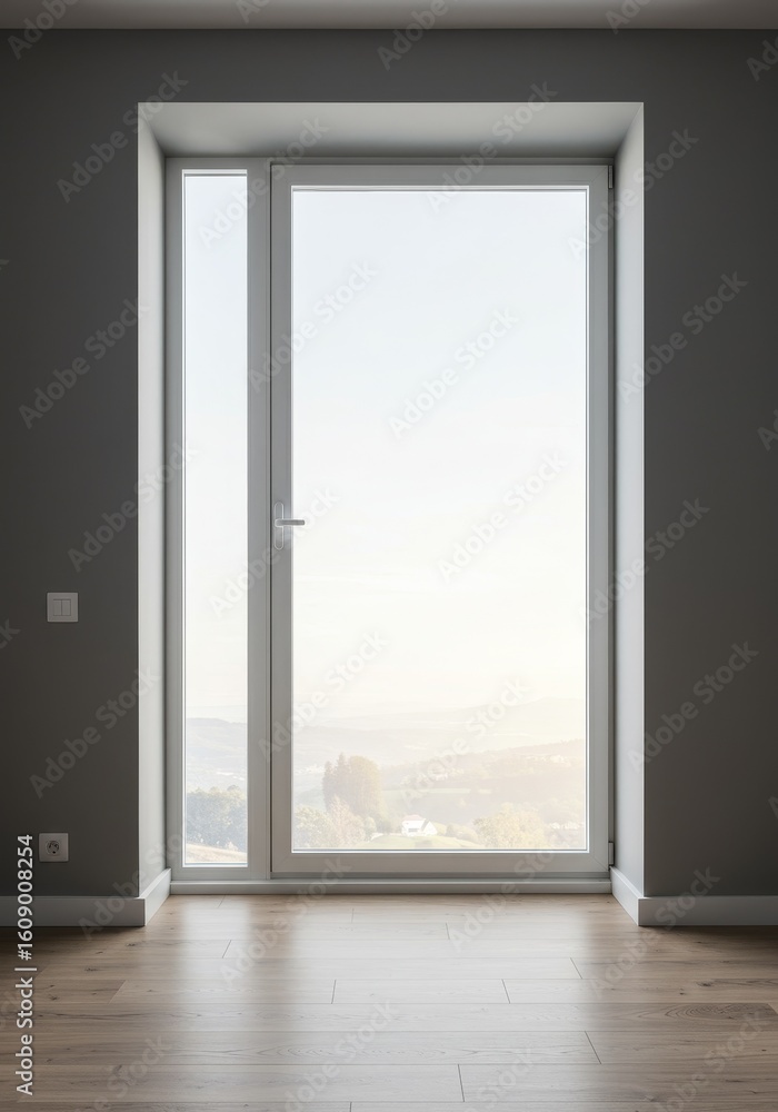 Fototapeta premium Bright doorway overlooks a scenic landscape.