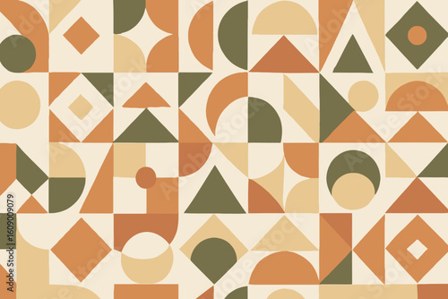 Retro geometric pattern with mid century modern shapes and warm colors