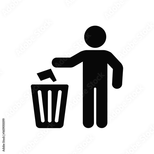 Person throwing trash into a bin simple black and white icon