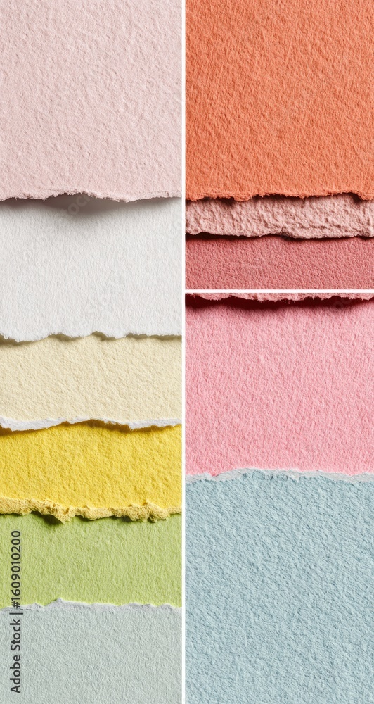 Fototapeta premium Close-up layered torn papers in pastel colors