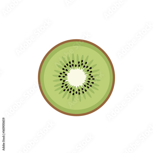 Flat color icon of kiwi fruit cut for health-focused recipes and juice-based designs isolated on transparent background