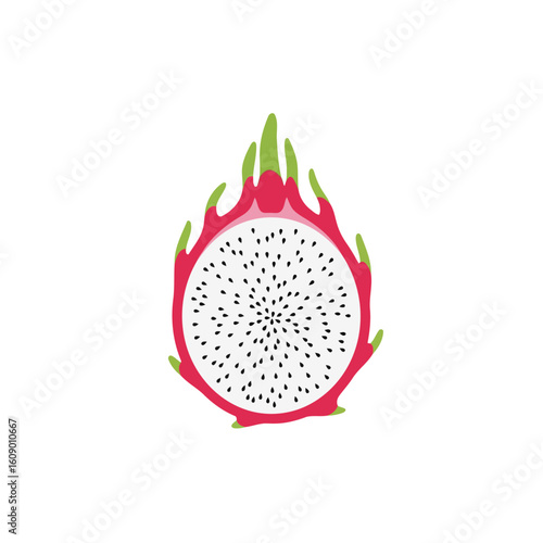 Flat color icon of dragon fruit with seeds for exotic nutrition visuals and juice ad content isolated on transparent background