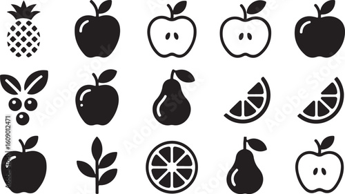 Fruit Silhouette Vector Illustration of Apple Pear Pineapple Citrus