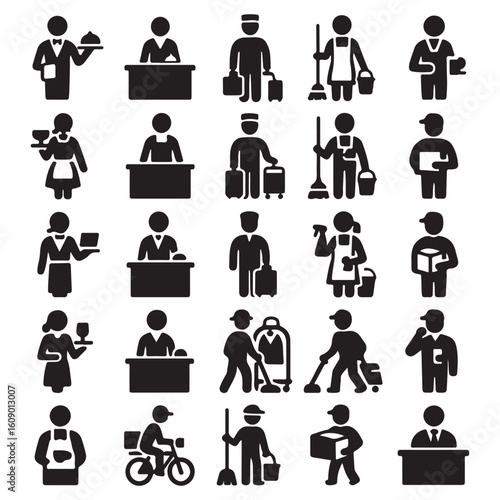 Service people icons waiter waitress