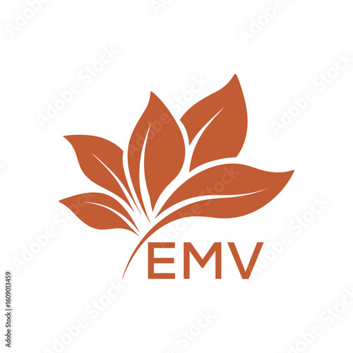 EMV Elegant Minimal Leaf Logo Design, EMV Later Logo, Botanical Nature Logo with Text, Clean Botanical Logo Design, Natural Organic Leaf Badge
