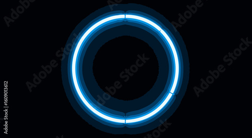 Glowing Blue Neon Circle Sign with Multiple Rings on Black Background.