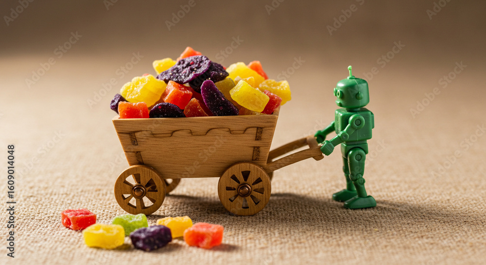 Fototapeta premium Mini Figure Pulling Cart with Fruit Chips