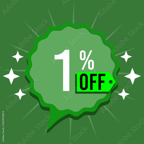 1% off one percent off 1%off green 1 % off promotion, retail, sale, offer, price, business finance, percentage, buy, clearance, money, marketing, economy, discount coupon, gift card.