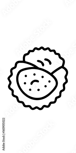 Minimilist illustration of two ravioli pasta pieces with a wavy edge and small dots on the filling inside vector