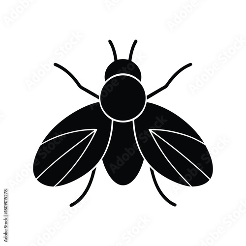 Black Fly Insect Silhouette Minimal Round Body Abstract Wings Vector