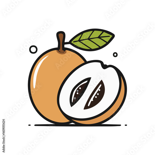 Vector of an Exotic Loquat Fruit with a Green Leaf - AI Generated