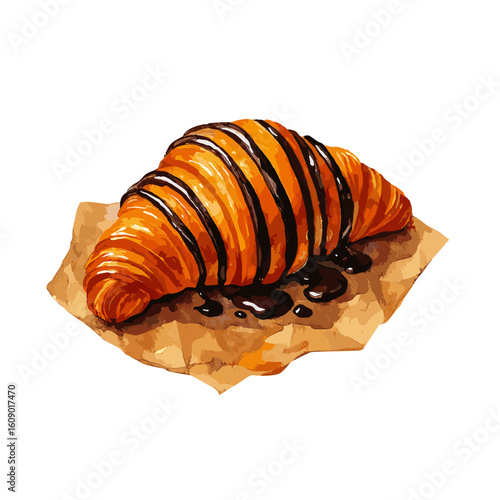 Chocolate Drizzled Croissant on Brown Paper