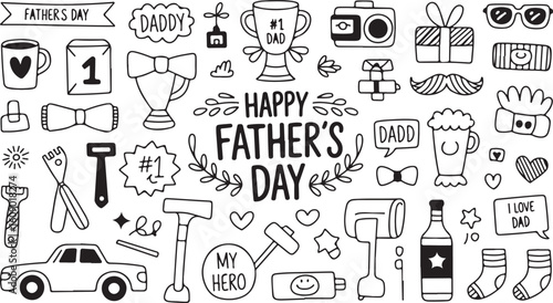 Father's Day Doodle Set Vector Illustration for Greeting Cards and Gifts