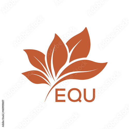 EQU Elegant Minimal Leaf Logo Design, EQU Later Logo, Botanical Nature Logo with Text, Clean Botanical Logo Design, Natural Organic Leaf Badge
