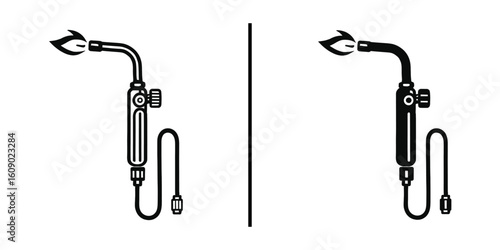 Welding Torch: A minimalist graphic showcases two welding torches with flames, demonstrating industry concepts with a clean and functional aesthetic.