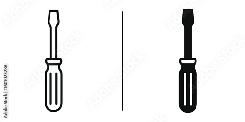Screwdriver Symbol: A sleek monochrome rendering of a screwdriver, meticulously depicted to capture precision and detail. This graphic, represents simplicity and clarity.