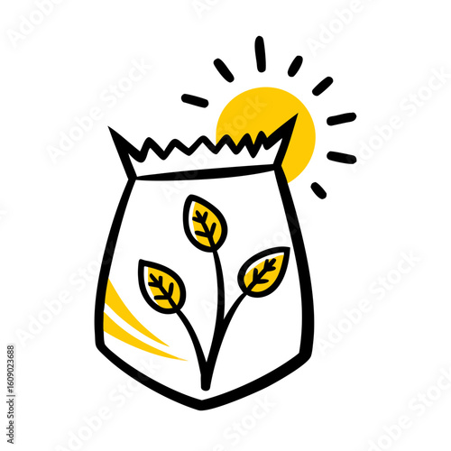 Vector illustration of a eco-friendly packaging bag with plant motifs for sustainable products