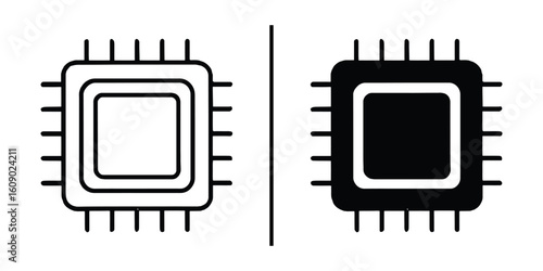 CPU Icon: A digital rendering of a CPU, displayed in two contrasting styles, signifying the core of technological innovation.