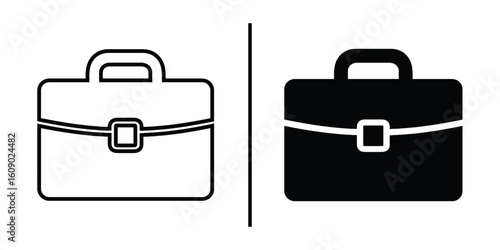 Briefcase Icons: A clean, minimalist illustration presents a sleek briefcase in both outline and solid fill, offering a versatile visual for a range of design applications.