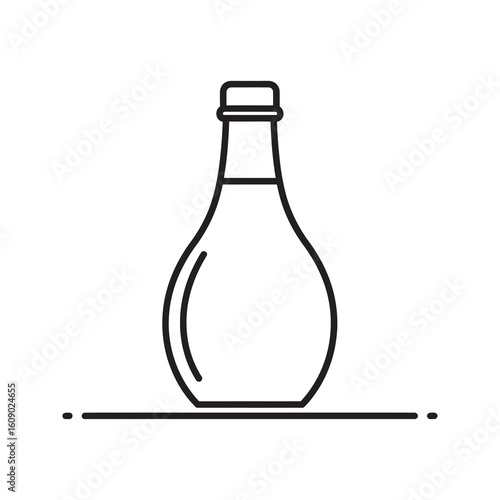 Glass bottle vector line icon for cooking oil vinegar or sauce representing kitchen ingredient liquid container and food condiment product