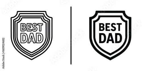 Best Dad Emblem Design: A simple, clean, and symbolic illustration of the words Best Dad encased in a shield, perfect for a celebratory gift, emphasizing respect and love.
