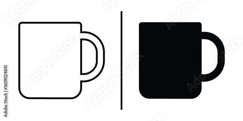 Mug Duo: Conceptual illustration of two minimalist coffee mugs, one in crisp outline, the other a bold silhouette, representing contrast and simplicity.