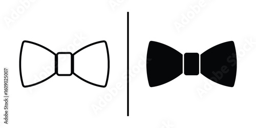 Bow Tie Design: A stark illustration presents two bow tie variations, one outlined and the other filled, divided by a subtle vertical line, embodying simplicity and elegance in graphic design.
