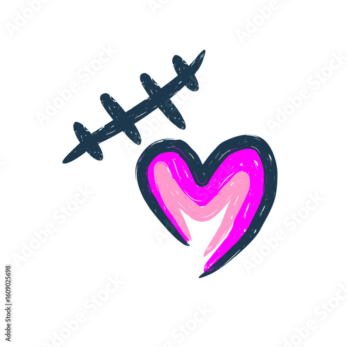 Sketchy Heart Shape with Stitches Symbol Love Wound Illustration
