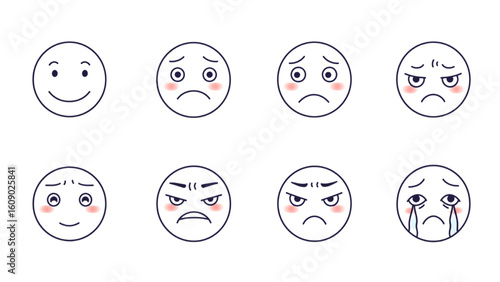 Diverse emoji expressions showcasing happiness, sadness, anger, and other emotional states