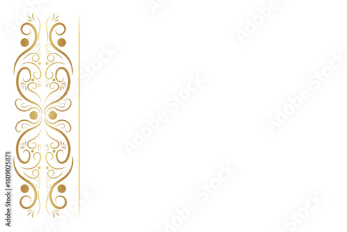 Elegant gold vertical ornamental border with swirling floral patterns, perfect for invitations or luxury designs.