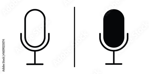 Microphone icons: A minimalist depiction of two microphone icons, one outlined and the other filled, representing contrasting states, ideas, or choices. Perfect for presentations, websites.