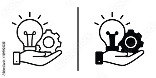 Creative Engineering Icon: An emblematic representation of innovation and technical prowess, featuring a glowing lightbulb paired with a gear, held gently within the open hand.