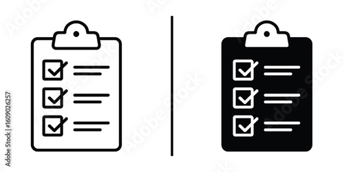 Checklist Icon: A pair of contrasting checklist icons, one black and one white, displaying a minimalist and modern approach to tasks and to-do lists.