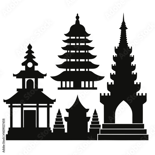  Buddhist and Asian Temple Silhouettes – Historical Architecture Set