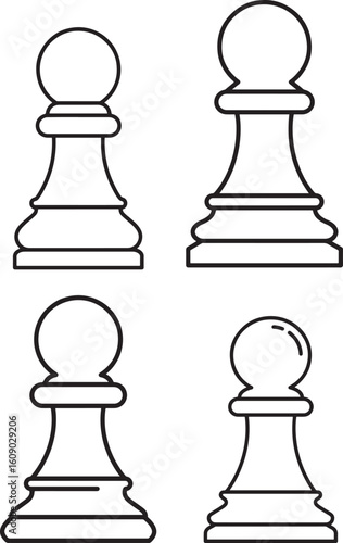 Four chess pawns in a simple outline silhouette