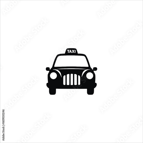 Taxi silhouette icon, front-view cab vector, stylized transport symbol