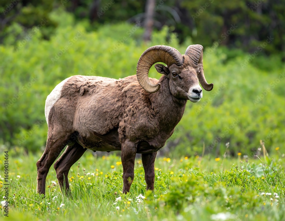 Rocky Mountain bighorn sheep in meadow Rocky Mountain bighorn sheep in meadow
