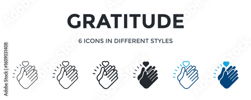 Gratitude Icon In Different Style Vector Illustration. Designed In Thin Line, Regular Line, Bold Line, Glyph, Color Line, And Color Glyph Style Can Be Used For Web