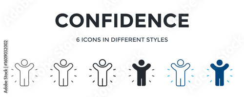 Confidence Icon In Different Style Vector Illustration. Designed In Thin Line, Regular Line, Bold Line, Glyph, Color Line, And Color Glyph Style Can Be Used For Web