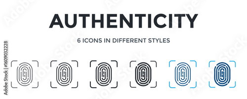 Authenticity Icon In Different Style Vector Illustration. Designed In Thin Line, Regular Line, Bold Line, Glyph, Color Line, And Color Glyph Style Can Be Used For Web
