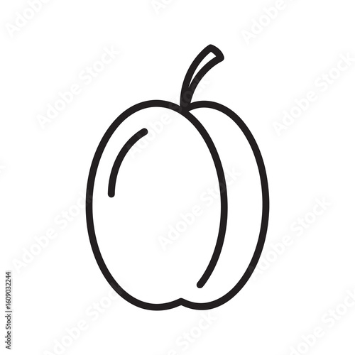 Plum fruit vector line icon with leaf representing healthy organic food sweet purple snack and natural summer harvest for vegetarian diet