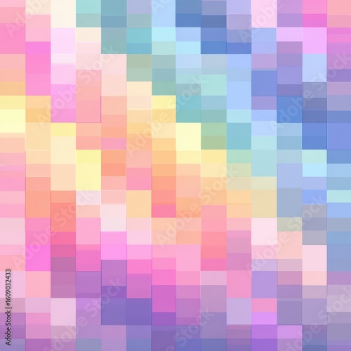 Pixelated rainbow of soft colors. The pastels range from pinks to blues to yellows to purples, creating an inviting colorful gradient.