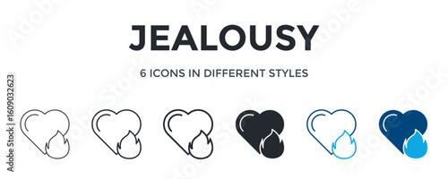 Jealousy Icon In Different Style Vector Illustration. Designed In Thin Line, Regular Line, Bold Line, Glyph, Color Line, And Color Glyph Style Can Be Used For Web