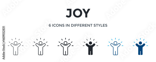 Joy Icon In Different Style Vector Illustration. Designed In Thin Line, Regular Line, Bold Line, Glyph, Color Line, And Color Glyph Style Can Be Used For Web