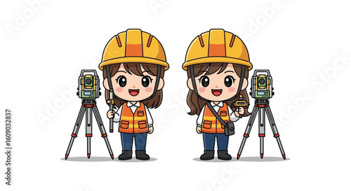 Female Surveyors Using Surveying Equipment