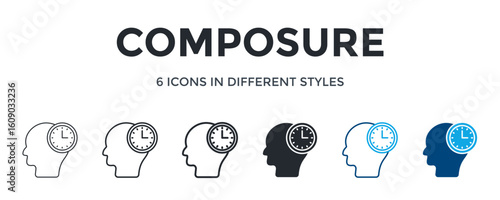 Composure Icon In Different Style Vector Illustration. Designed In Thin Line, Regular Line, Bold Line, Glyph, Color Line, And Color Glyph Style Can Be Used For Web