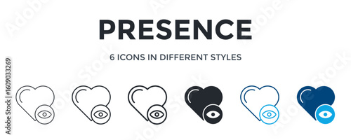 Presence Icon In Different Style Vector Illustration. Designed In Thin Line, Regular Line, Bold Line, Glyph, Color Line, And Color Glyph Style Can Be Used For Web
